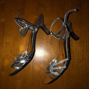 Silver Slipper Sparkly Strappy Shoes